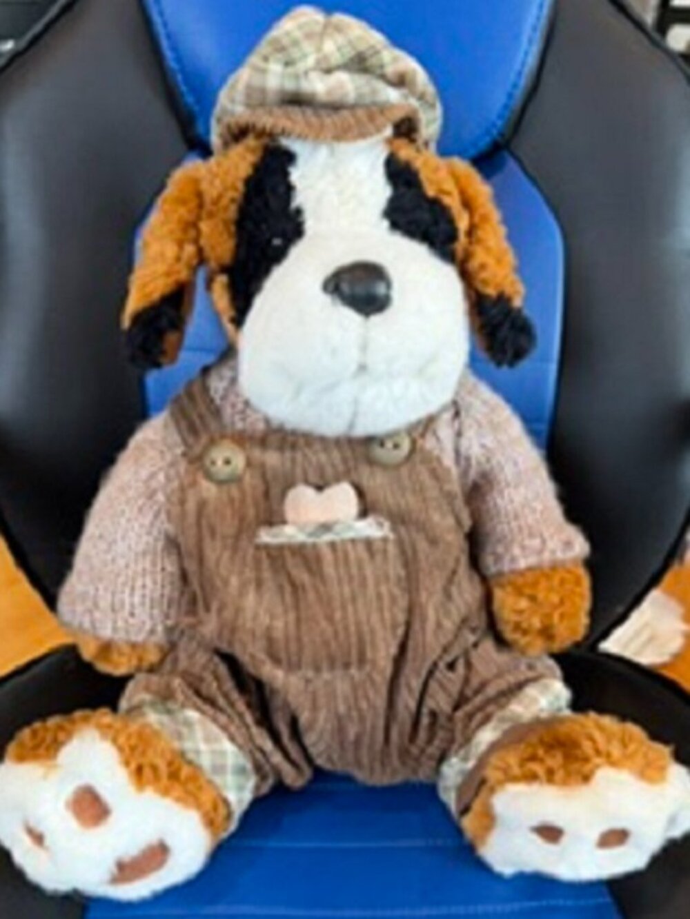 Vtg 2001 Stuffed Plush Dog Hugfun International in Corduroy Overalls & Sweater